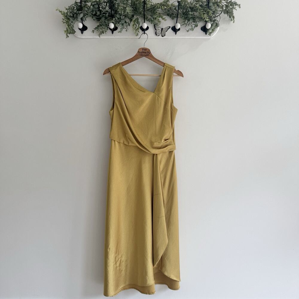 BHLDN Espen Satin Maxi Dress Golden Green Size 12 CP